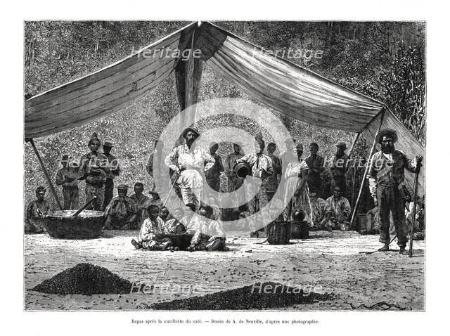 A meal after the gathering of coffee, Brazil, 19th century. Artist: A de Neuville