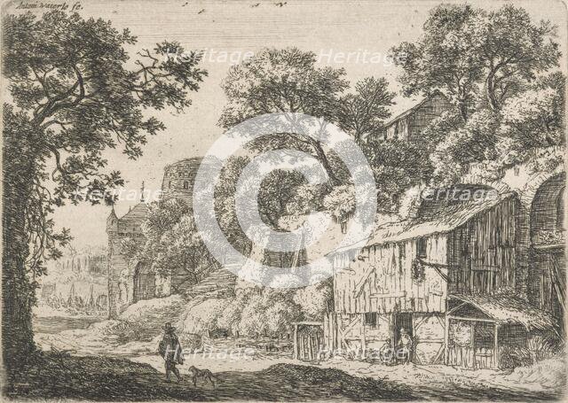 Six landscapes. A man wearing a cloak, and his dog. (H43), 1640-1690. Creator: Anthonie Waterloo.