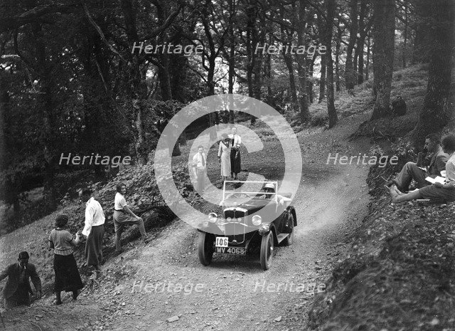 Morris Minor taking part in the B&HMC Brighton-Beer Trial, Fingle Bridge Hill, Devon, 1934. Artist: Bill Brunell.