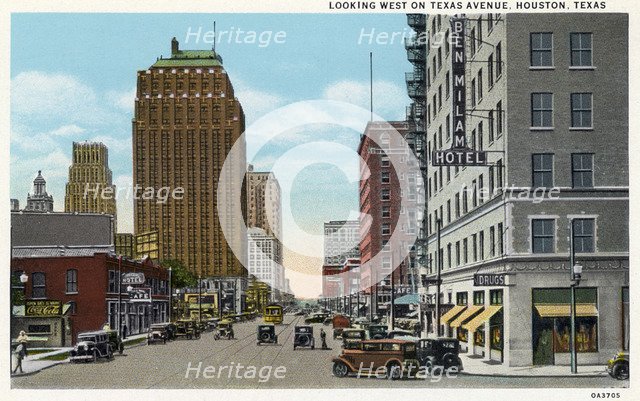 Looking west on Texas Avenue, Houston, Texas, USA, 1930. Artist: Unknown