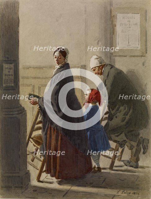 Man, Woman, and Girl at Prayer in Church, 1864. Creator: Leon Henri Antoine Loire.