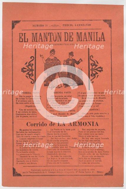 Broadsheet with songs for a two-step dance, a couple dancing, ca. 1918 (pu..., ca. 1918 (published). Creator: José Guadalupe Posada.