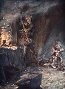 'The forging of Nothung', 1924.  Artist: Arthur Rackham