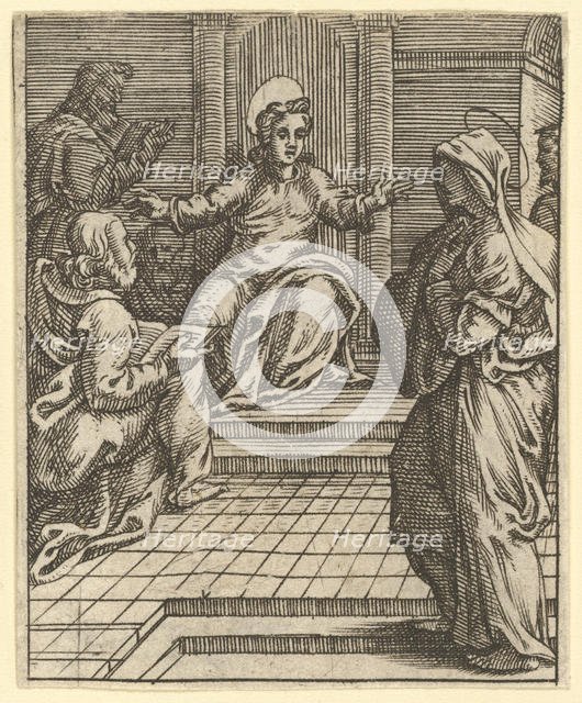 The Virgin of Sorrows: Christ Disputing with the Doctors; one of nine surrounding compa..., by 1575. Creator: Giorgio Ghisi.