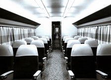 Interior of a passenger car of an automotive train Ter, from the Spanish National Railway Network…