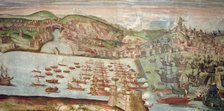  'Entrance of the fleet in Lisbon', fresco in the hall of Portugal in the Palace of the Marquis o…