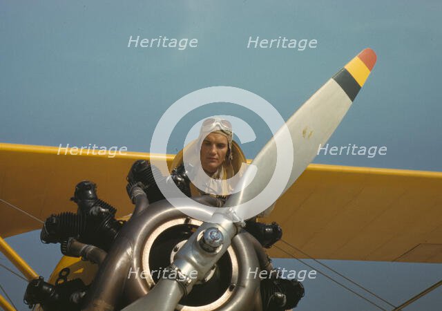 Marine lieutenant with the towing plane for the gliders at Page Field, Parris Island, S.C., 1942. Creator: Alfred T Palmer.
