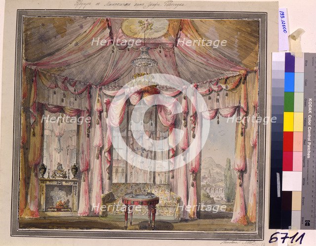Interior design for the boudoir in the Count Bezborodko House in Moscow, 1790s. Artist: Lvov, Nikolai Alexandrovich (1751-1803)