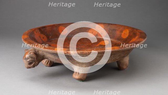 Plate in the Form of a Jaguar with Interior Painted with Floral-Like Motif, A.D. 200/700. Creator: Unknown.