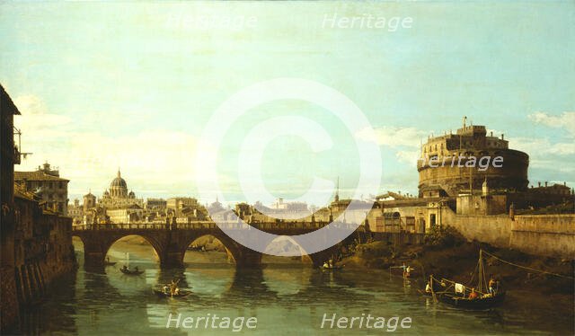 View of the Tiber in Rome with the Castel Sant'Angelo, 1743 or 1744. Creator: Bernardo Bellotto.