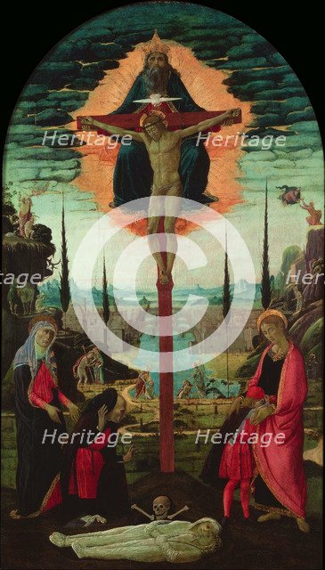 Altarpiece: the Trinity, the Virgin, Saint John and Donors, c. 1480. Artist: Jacopo del Sellaio (1442-1493)