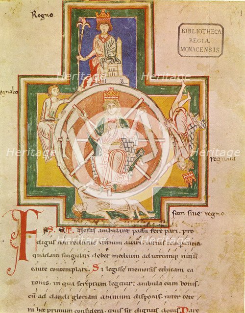 The Wheel of Fortune (Rota Fortunae) from Carmina Burana, ca 1230. Artist: Anonymous  