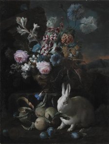 Flower Piece with Rabbit, 1673-1724. Creator: Franz Werner von Tamm.