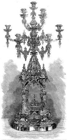 The International Exhibition: candelabrum by Messrs. Garrard...for Maharajah Dhuleep Singh, 1862. Creator: Unknown.