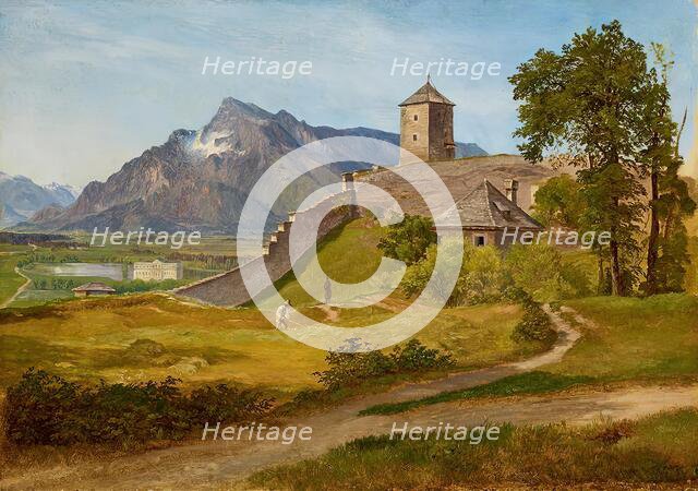 The Military Guard House and the Joseph Tower on the Salzburg Monchsberg, 1835. Creator: Friedrich Loos.