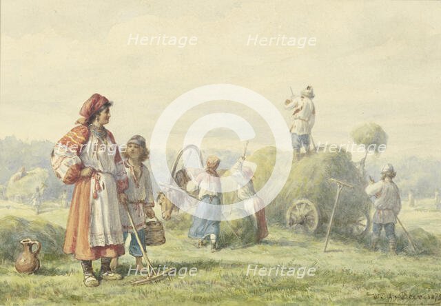 Hay harvest in Russia, 1875. Creator: Wilhelm Amandus Beer.