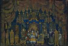 Jourdain's Room. Stage design for the theatre play A Bourgeois as a Nobleman by J.-B. Moliere, 1911. Artist: Sapunov, Nikolai Nikolayevich (1880-1912)