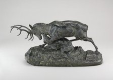 Wolf Seizing a Stag by the Throat, model 1843, cast by 1873. Creator: Antoine-Louis Barye.