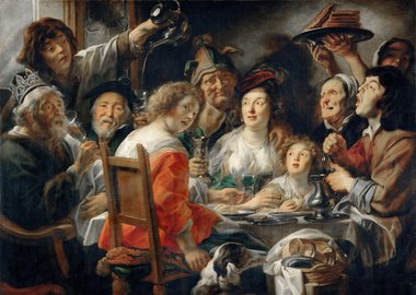 Gallery image of The King Drinks, or Family Meal on the Feast of Epiphany. Artist: Jordaens, Jacob (1593-1678)