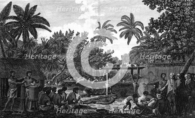 'A Human Sacrifice in a Morai, in Otaheite; in the presence of Captain Cook', c1773. Artist: Unknown