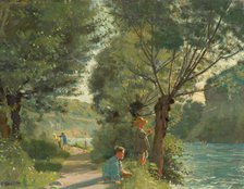 Children fishing on the banks of the Arve, c1878. Creator: Hodler; Ferdinand (1853-1918).