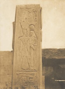 Pilier du Sanctuaire de granit du Palais de Karnac (Bas-relief représentant Thotmès III..., 1849-50. Creator: Maxime du Camp.