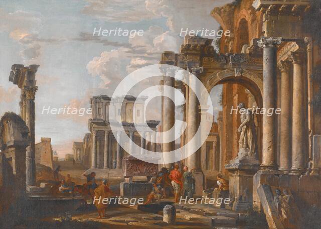 Ruins with the Temple of Antoninus and Faustina, about 1727-1730. Creator: Giovanni Paolo Panini.