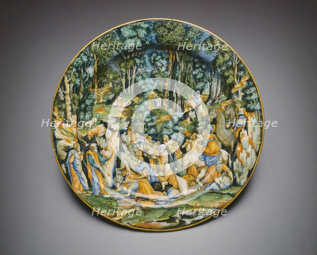 Plate with Moses Striking the Rock, Urbino, c. 1545. Creator: Unknown.