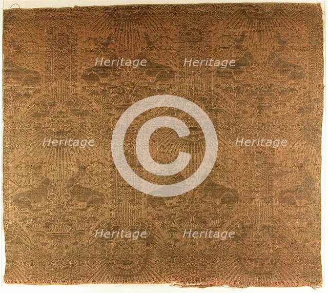 Textile Fragment with Recumbent Harts, Eagles, Clouds, and Sunrays, Italian, 1390s. Creator: Unknown.