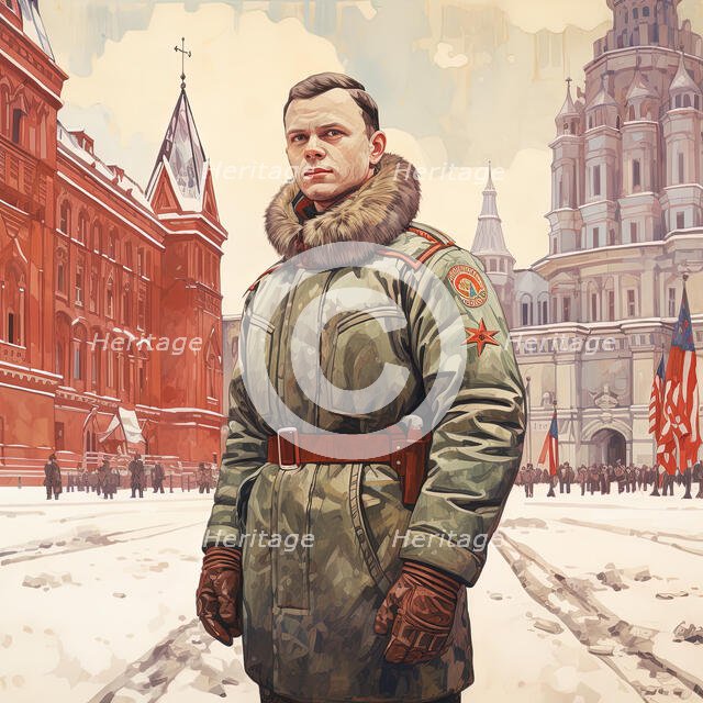 AI IMAGE - Portrait of Yuri Gagarin, 1960s, (2023). Creator: Heritage Images.