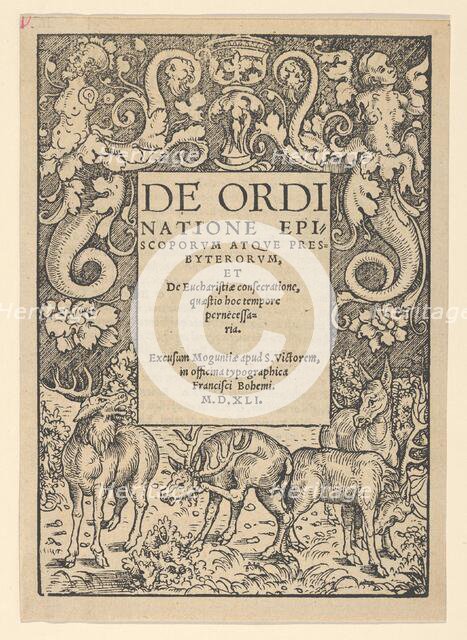 Title-border with Three Stags and a Hind, early 16th century. Creator: Hans Cranach.