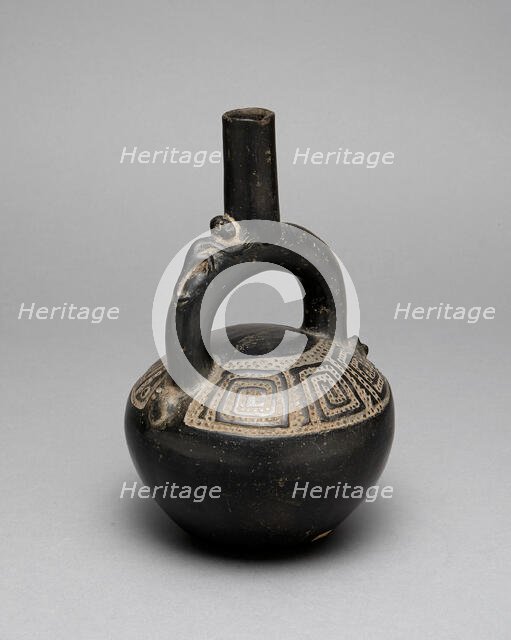 Blackware Stirrup Spout Vessel with Incised Squared Spiral Motif, A.D. 1200/1450. Creator: Unknown.