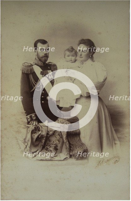 Portrait of Nicholas II of Russia with Alexandra Fyodorovna and Daughter Olga, 1895.