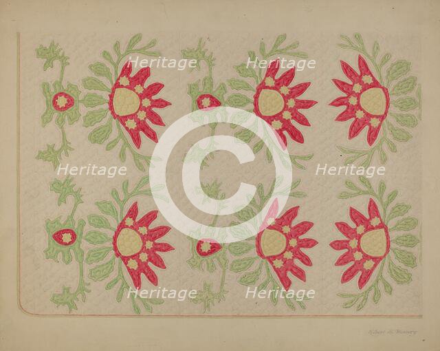 Applique Quilt - "King David's Crown", c. 1938. Creator: Elbert S. Mowery.