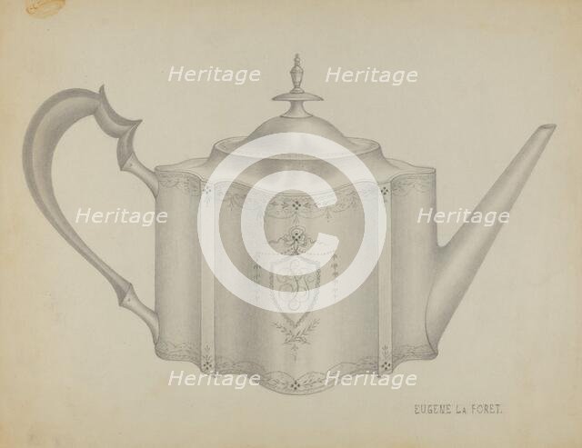 Silver Teapot, 1935/1942. Creator: Eugene La Foret.
