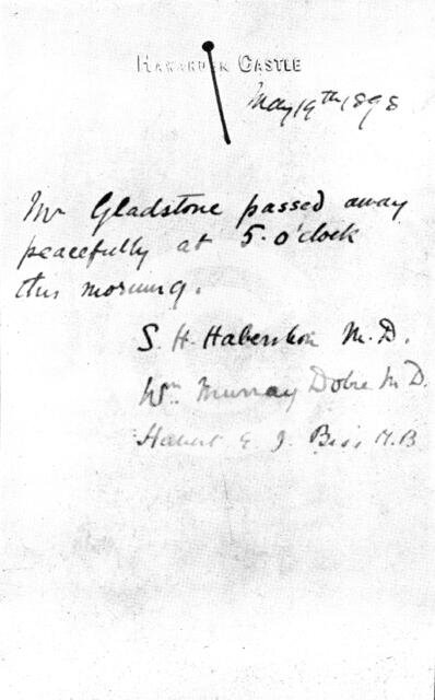 The Death of Mr. Gladstone: facsimile of the last bulletin issued, 1898. Creator: Unknown.