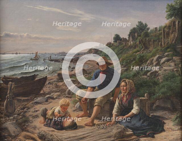 Family life in a small fishing village north of Helsingor, 1855. Creator: Jorgen Pedersen Roed.