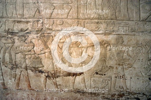 Polychrome relief depicting offering bearers, Mastaba of Mereruka, Saqqara, Egypt, 2340 BC (2003). Creator: Unknown.