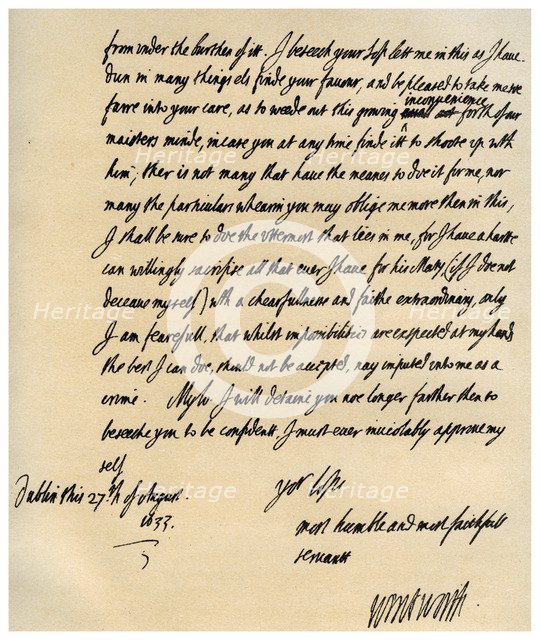 Letter from Viscount Thomas Wentworth to James Hay, 27th August 1633.Artist: Thomas Wentworth
