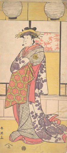 Nakayama Tatezo as a Courtesan Standing, Facing Toward the Left, ca. 1792-93. Creator: Katsukawa Shun'ei.