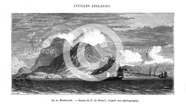 The island of Montserrat in the Caribbean Sea, 19th century. Artist: E de Berard