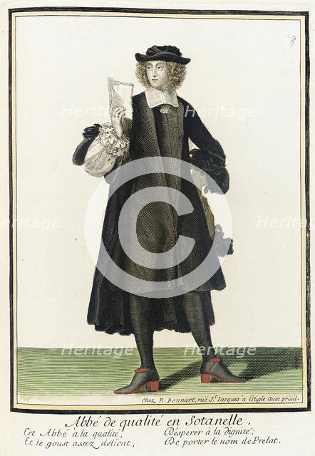 Recueil des modes de la cour de France, 'Abbé de Qualité en Sotanelle', between c1678 and c1693. Creator: Nicolas Bonnart.