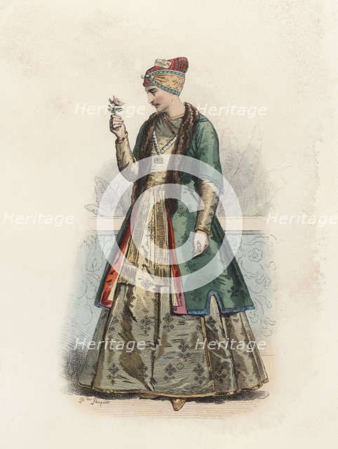 Nabob or Great of Persia, in the modern age, color engraving 1970.