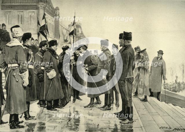 'Lady Minto Presenting Colours to Herchmer's Horse, on Leaving Ottawa, 19th Jan. 1900', 1900. Creator: John Henry Frederick Bacon.