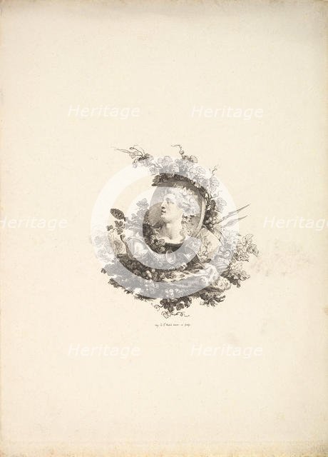 Vignette with the Head of Bacchus on a Cornelian, Tome I, Page 242, from Description de..., 1778-80. Creator: Augustin de Saint-Aubin.