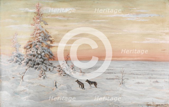 Winter Landscape with wolves, 1915. Artist: Muravyov, Count Vladimir Leonidovich (1861-1940)