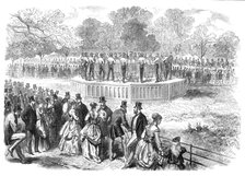 Band of the Life Guards playing on the new platform in Hyde Park, 1869. Creator: Unknown.