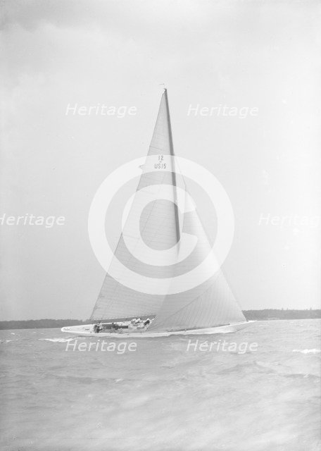 The US built 12 Metre 'Vim' sailing close-hauled, 1939. Creator: Kirk & Sons of Cowes.