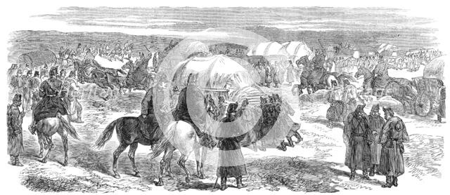 Illustrations of the War in Denmark: artillery baggage-waggons encamped near Kolding, 1864. Creator: Unknown.
