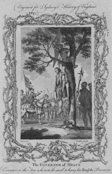 'The Governor of Meaux executed on the tree whereon he used to hang his English Prisoners', 1773.  Creator: William Walker.
